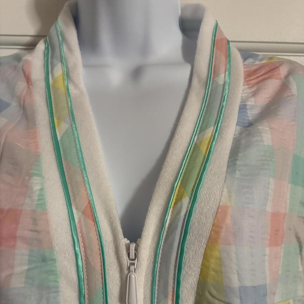 Pastel Patchwork Patterned Lightweight Robe W Zip… - image 3
